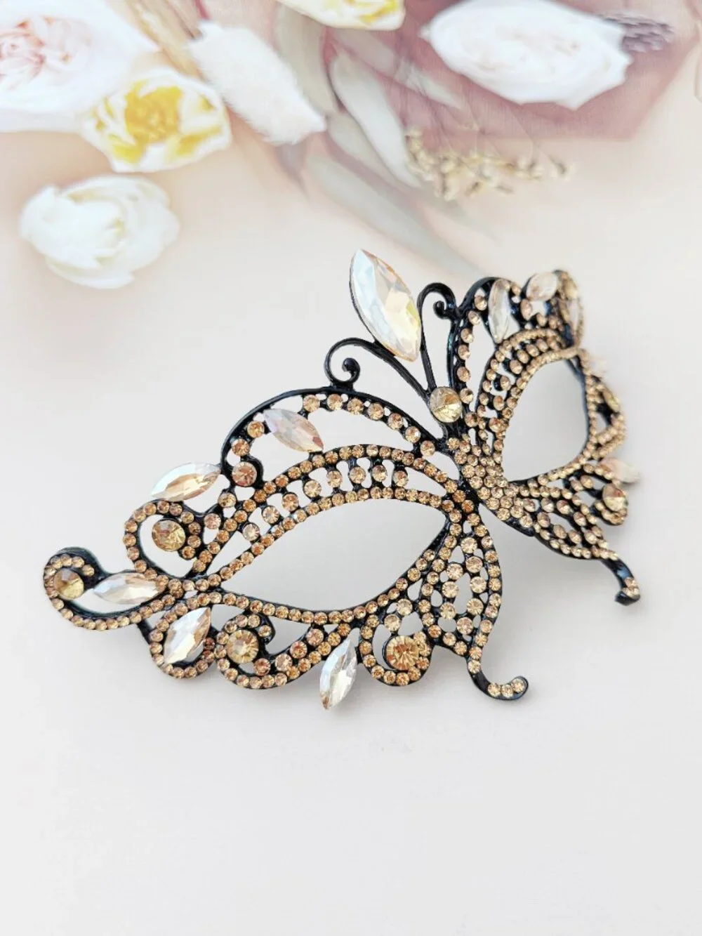 Gold Crystal Masquerade Mask, Gothic Butterfly Mask, Venetian Mask, Prom Mask